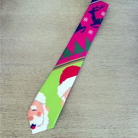Holiday Time Pink Green Santa Pixellated Christmas Holiday Santa Neck Tie - Picture 1 of 3